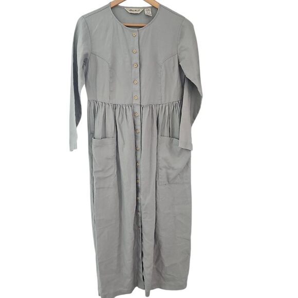 Eddie Bauer Dresses & Skirts - Eddie Bauer 100% Linen Button Front Maxi Dress Sz XSP Vintage Cottagecore Sage